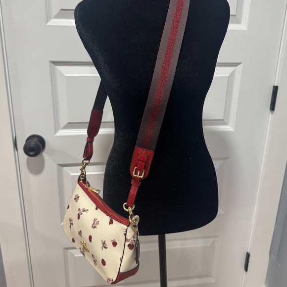 Coach Red and White Crossbody Bag with Floral and Ladybug Design - Picture 2 of 16